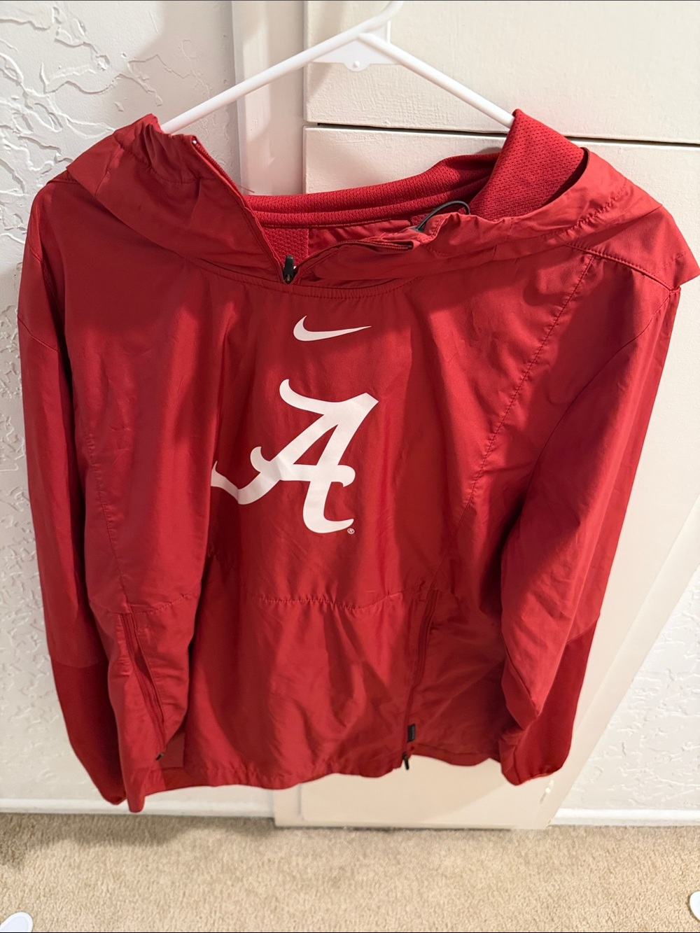 Nike Red Hooded Rain Pullover with White Alabama Crimson Tide A Logo